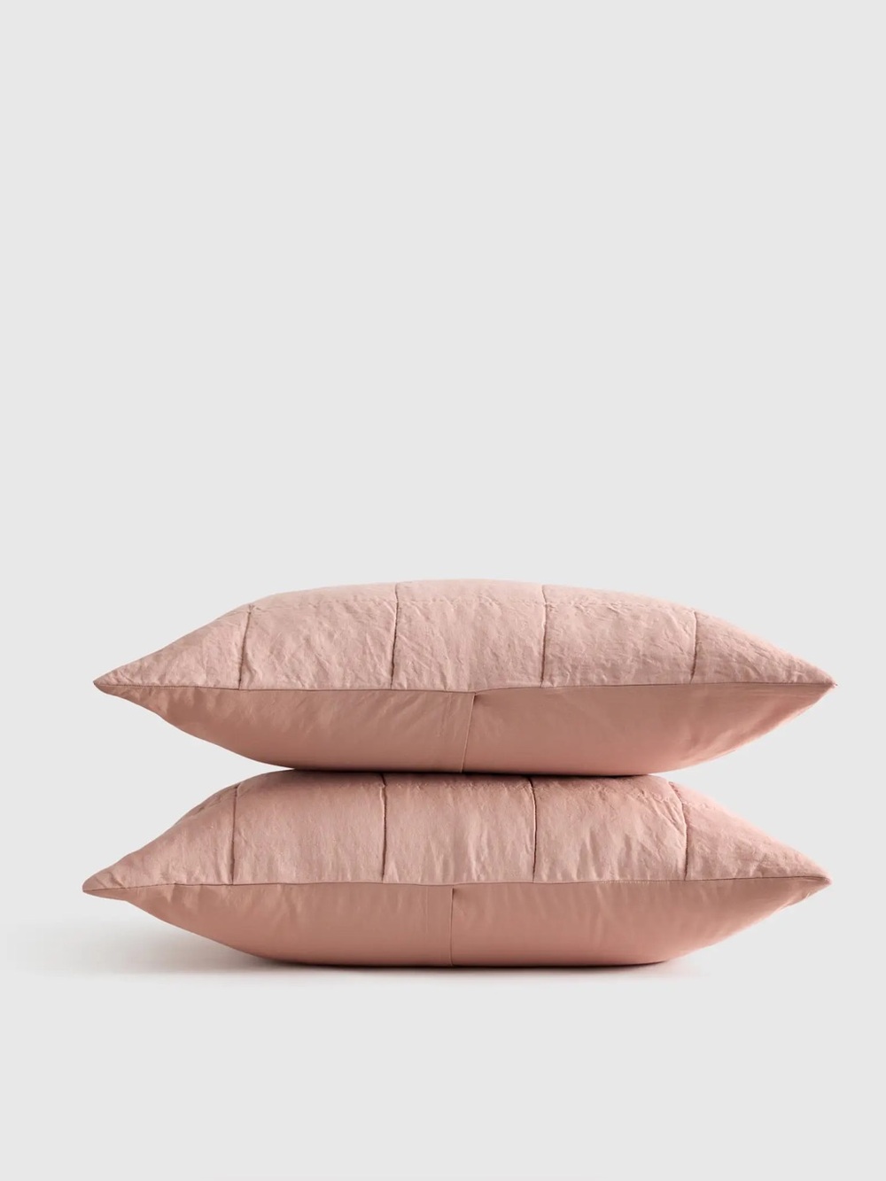 Quince Lightweight European Linen Box Quilted Sham Set in Dusty Mauve, King size